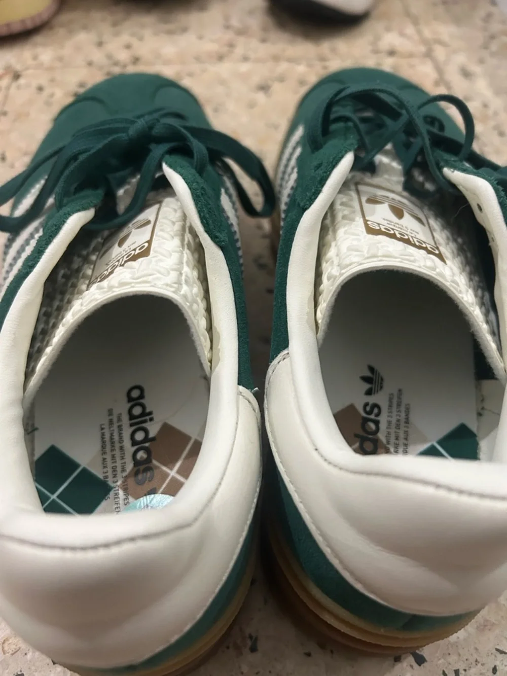adidas Dark Green Suede Platform Sneakers with White Stripes - Picture 4 of 5
